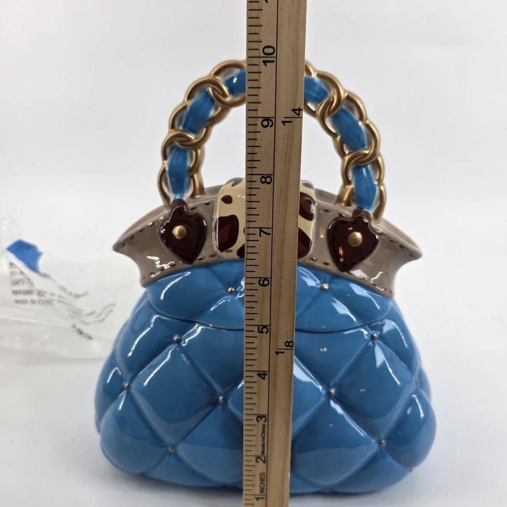 David's Cookies Handbag Turquoise & Gold Ceramic Cookie Jar Vintage 10